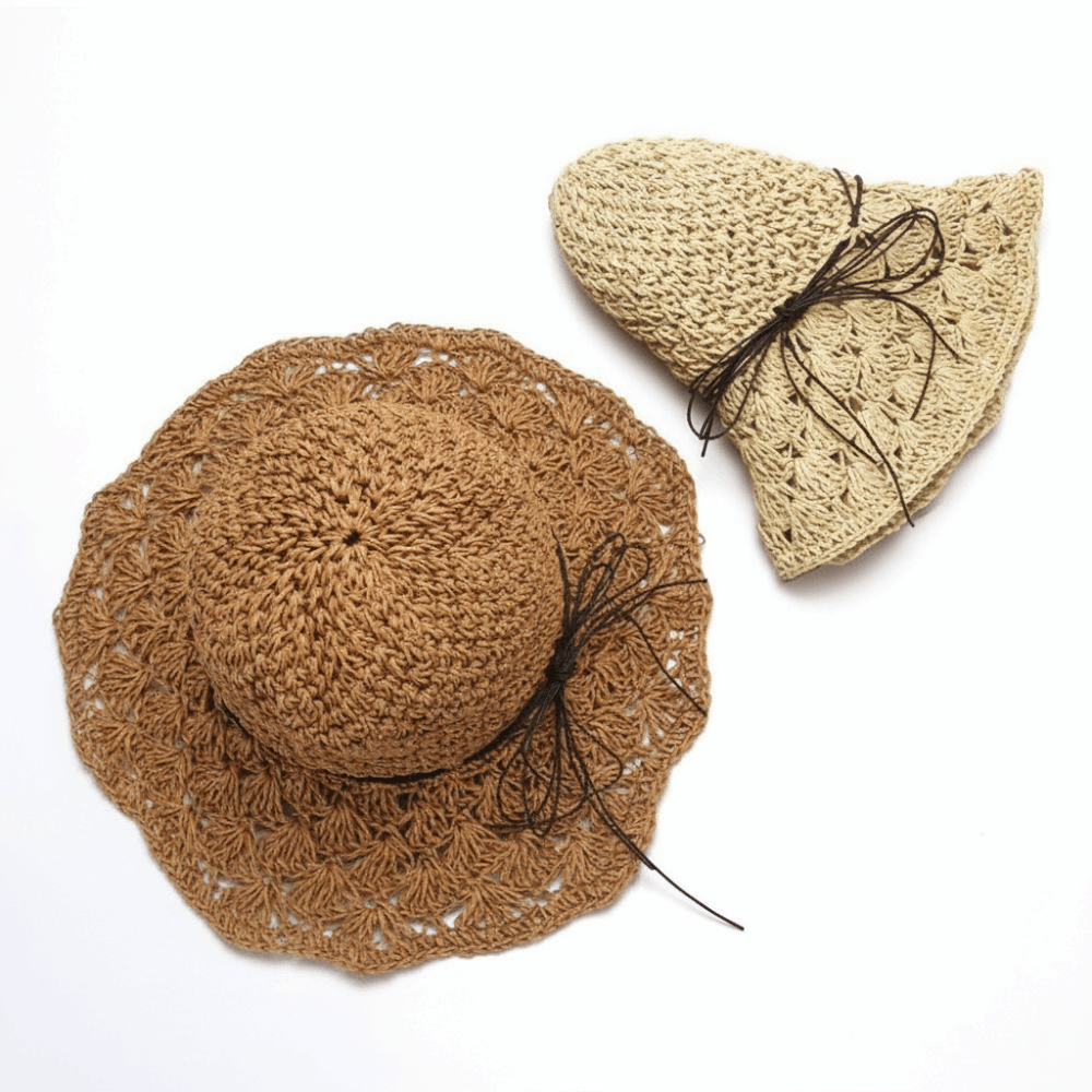 Hat Floppy Wide - Handwoven Crochet Straw Hat Foldable Breathable