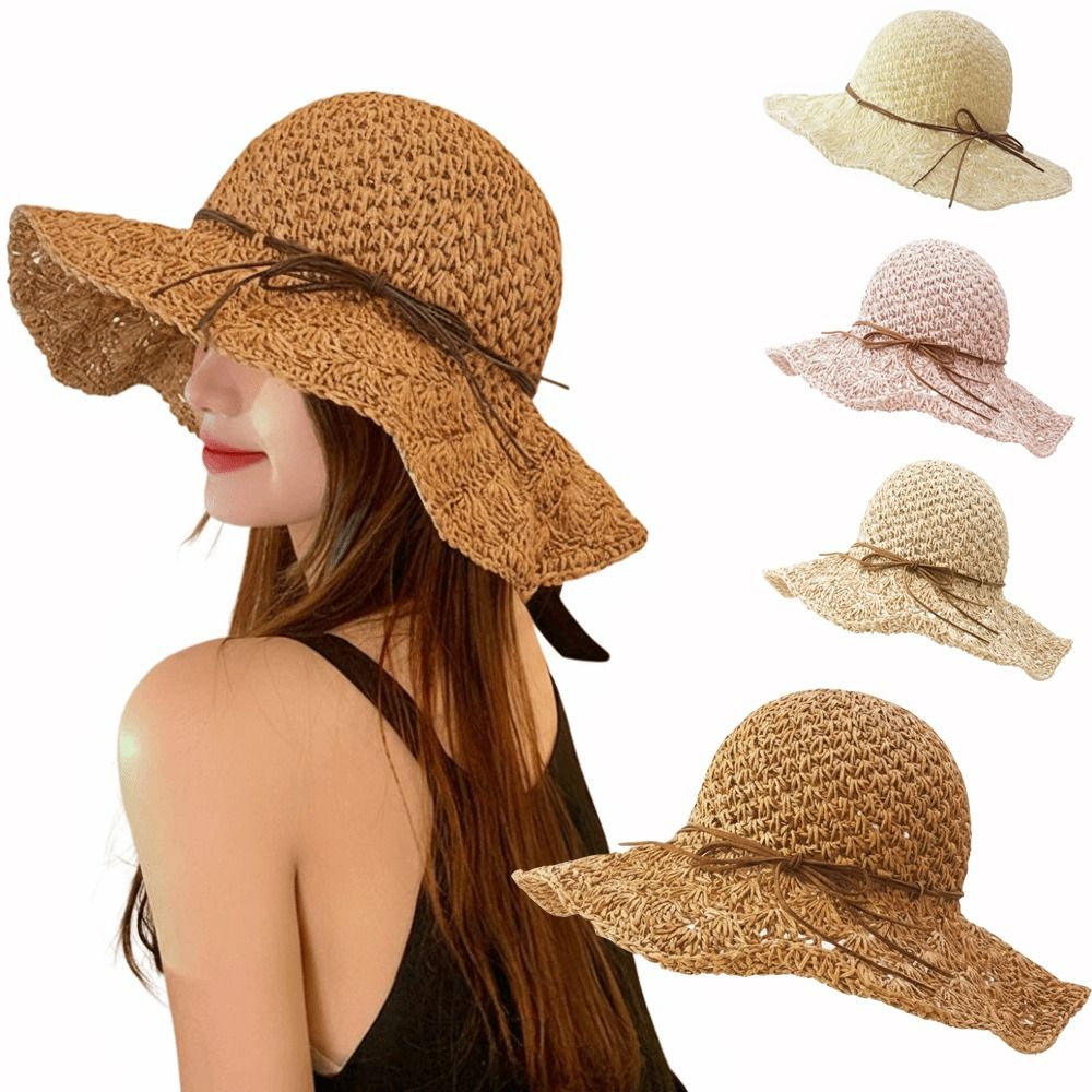 Hat Floppy Wide - Handwoven Crochet Straw Hat Wide-Brimmed Foldable