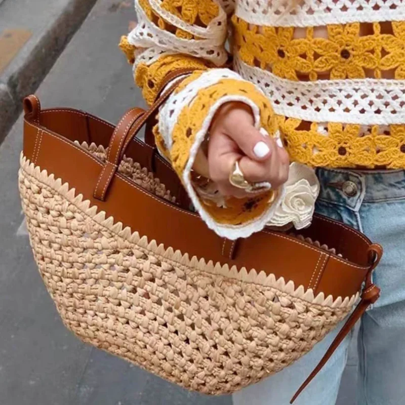 Luxury Raffia Straw Tote Bag,F - Crochet Bag Raffia 评论和价格