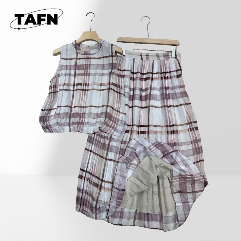 Elegant Women Checkered Two Pi - Midi Skirt Floral 评论和价格